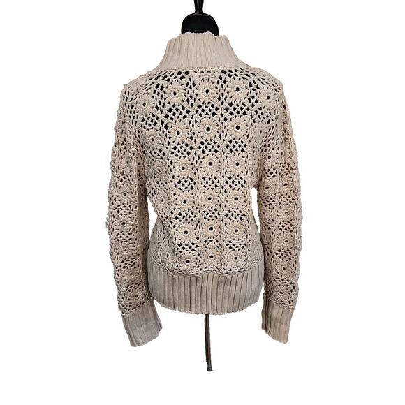 Great Cavalier by St Paul Womens Crochet Cardigan Sz L Ivory Full Zip Fur Detail - Picture 3 of 5